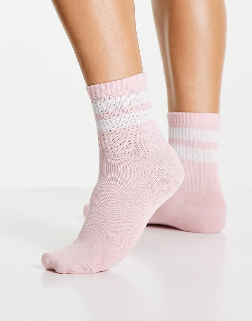 Accessorize socks with varsity stripe in pale pink-White