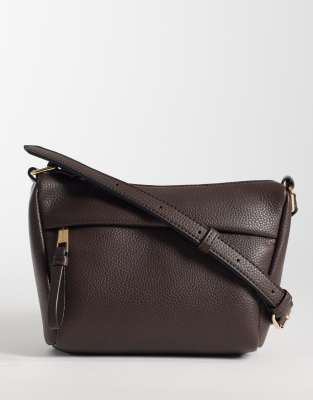 soft zip cross body bag in brown