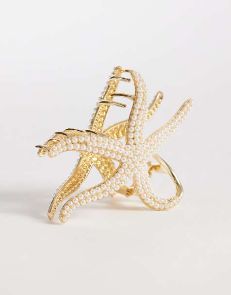 Accessorize sophia faux pearl starfish hair claw clip in white - view 1