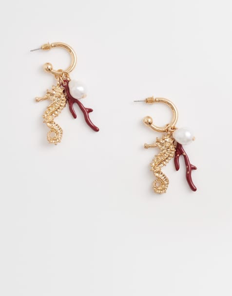 Accessorize - Sophie - Guldfarvede hoop-øreringe med søhestevedhæng - view 1
