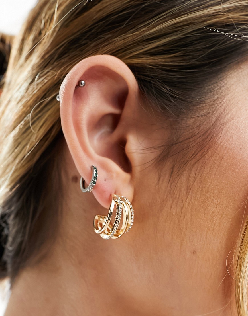 Accessorize sparkle multi hoop earrings in gold
