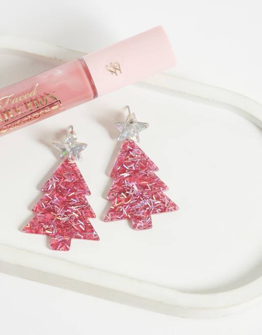Accessorize sparkle resin christmas tree earrings in pink, 3 of 5