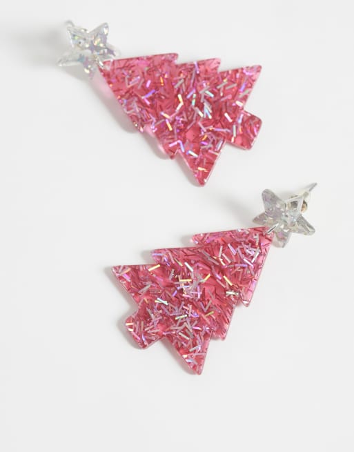 Accessorize sparkle resin christmas tree earrings in pink, 4 of 5