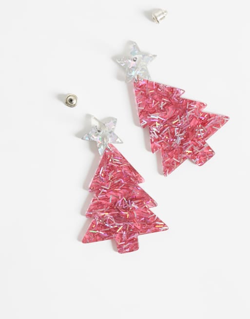 Accessorize sparkle resin christmas tree earrings in pink, 5 of 5