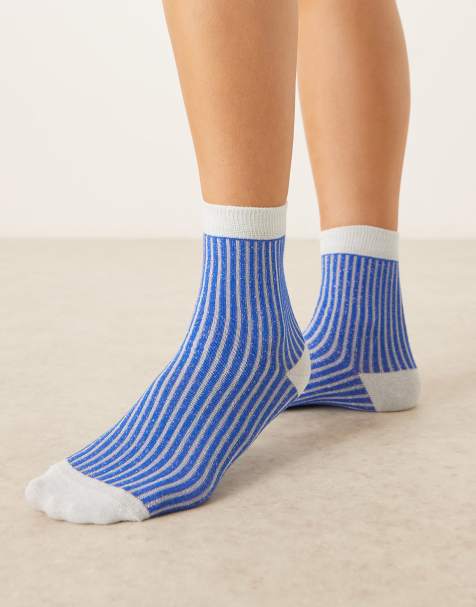 Accessorize sparkle stripe socks in blue and white - view 1