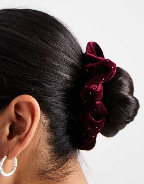 Accessorize sparkle velvet hair scrunchie in burgundy - view 1
