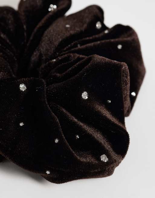 Accessorize sparkle velvet scrunchie in choc brown, 2 of 3
