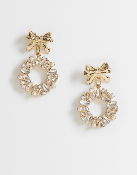 Accessorize sparkle wreath drop earrings in gold - view 1