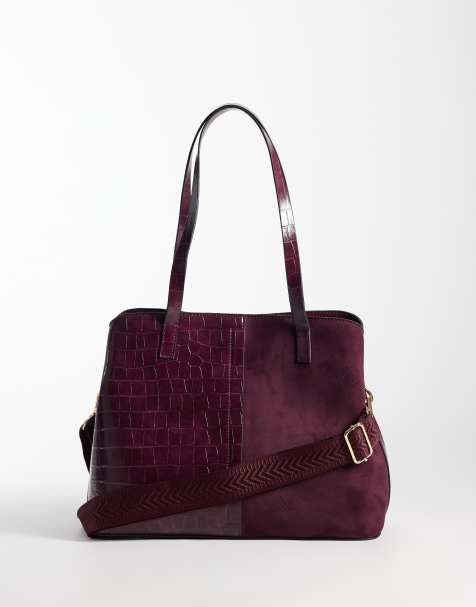 Accessorize split shoulder bag with webbing crossbody strap in burgundy - view 1
