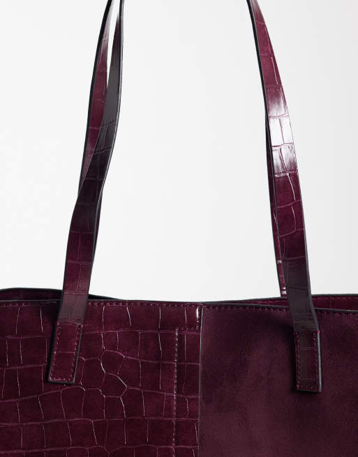 Accessorize split shoulder bag with webbing crossbody strap in burgundy, 3 of 4