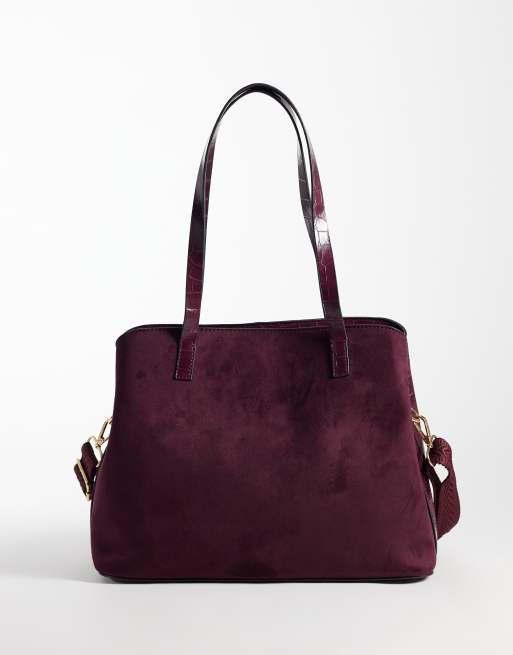 Accessorize split shoulder bag with webbing crossbody strap in burgundy, 4 of 4
