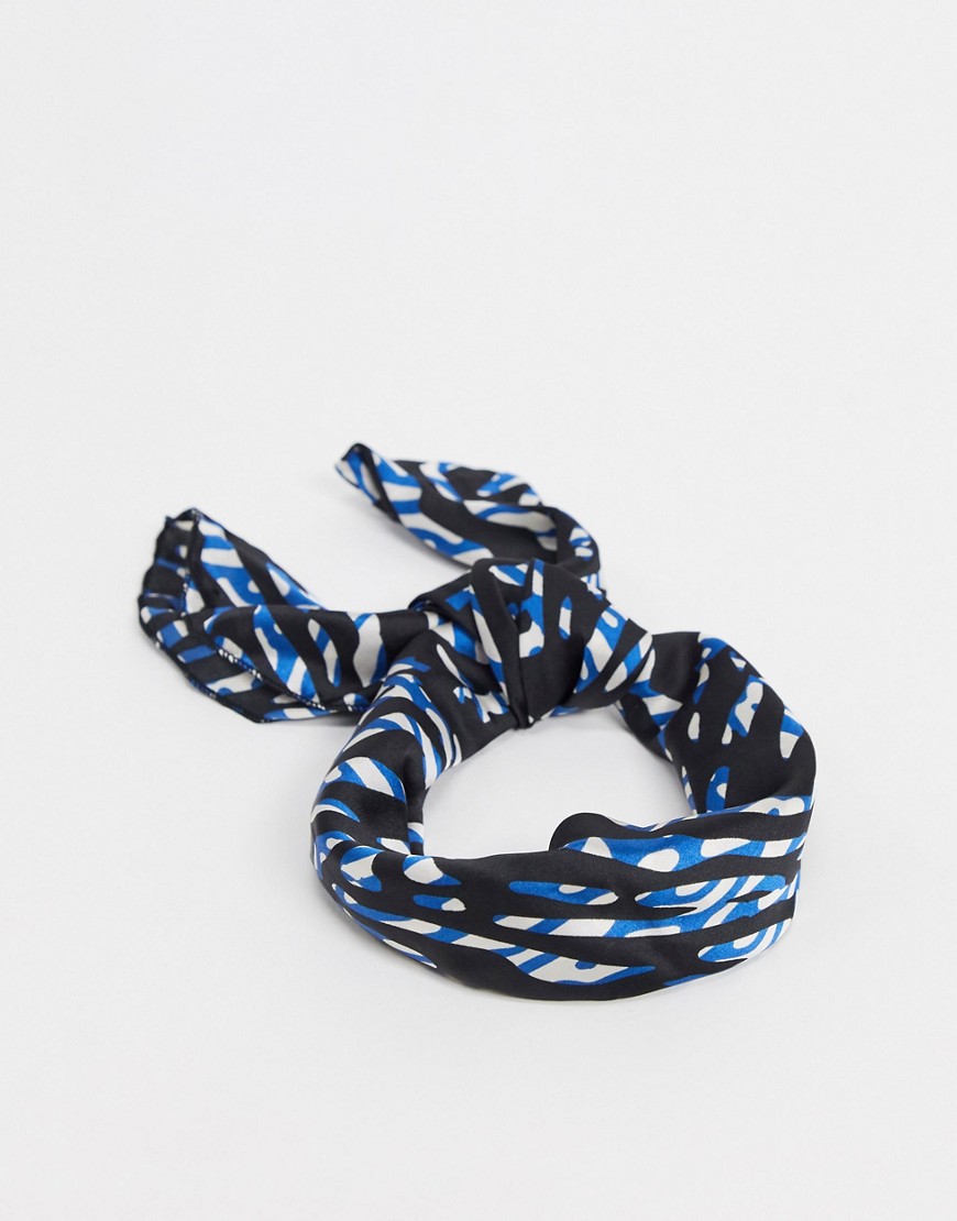 Accessorize square hair scarf in blue zebra print