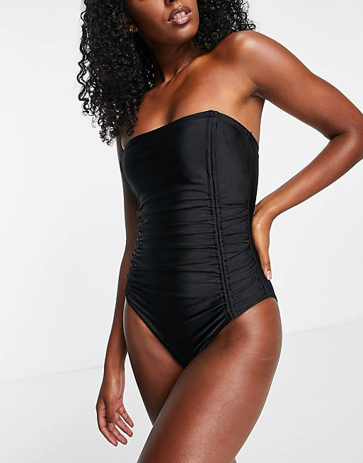 Swimwear & Beachwear Accessorize square neck shaping swimsuit in black 