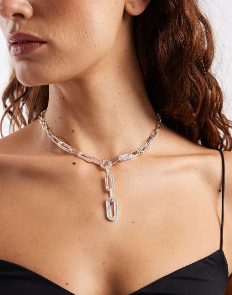 Accessorize – Srebrny naszyjnik krawatka z delikatnego łańcuszka - view 1