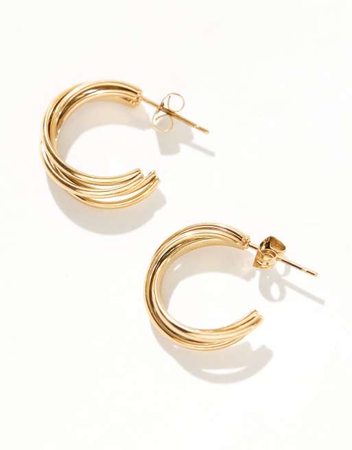Accessorize stainless steel gold plated twist hoops in gold, 4 of 4