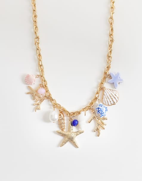 Accessorize starfish charms maxi length necklace in multi - view 1