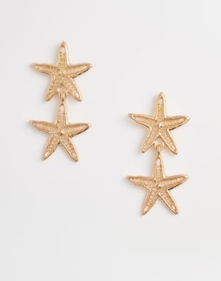 starfish double drop earrings in gold tone