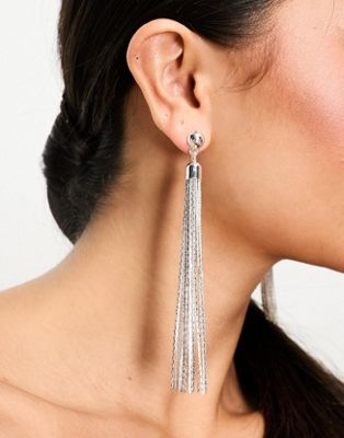 Accessorize statement chain tassel earrings in silver - ASOS Price Checker