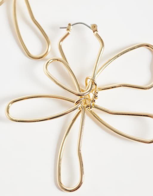 Accessorize statement cut out flower earrings in gold, 4 of 4