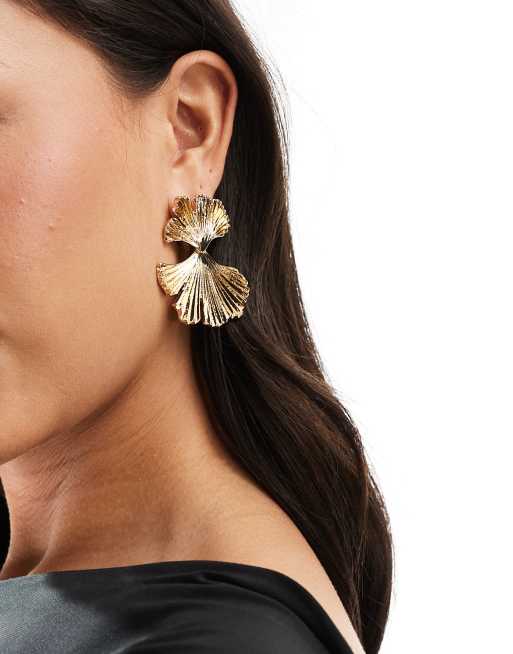 Two tone fan drop earring