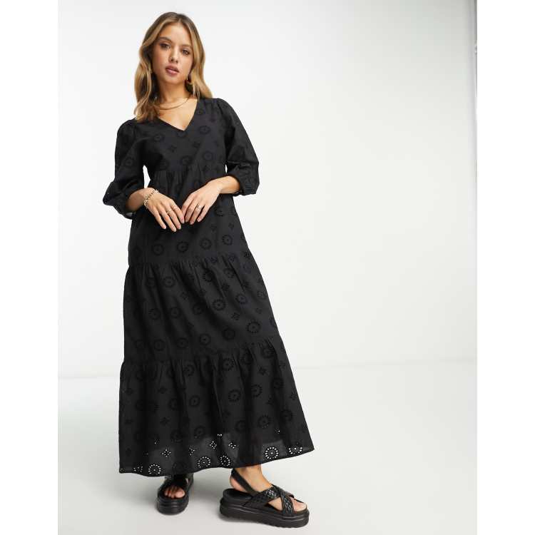 Accessorize statement embroidered beach maxi summer dress in black ASOS
