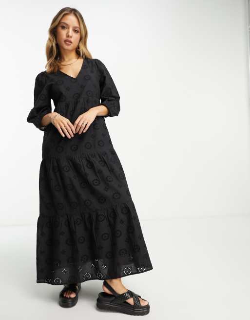 Accessorize statement embroidered beach maxi summer dress in black  