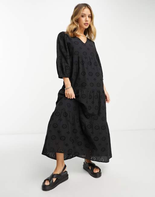 Accessorize statement embroidered beach maxi summer dress in black | ASOS
