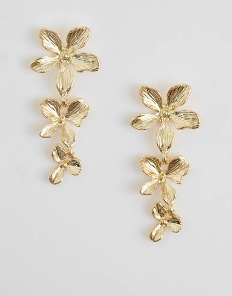 Accessorize statement flower drop earrings in gold - view 1
