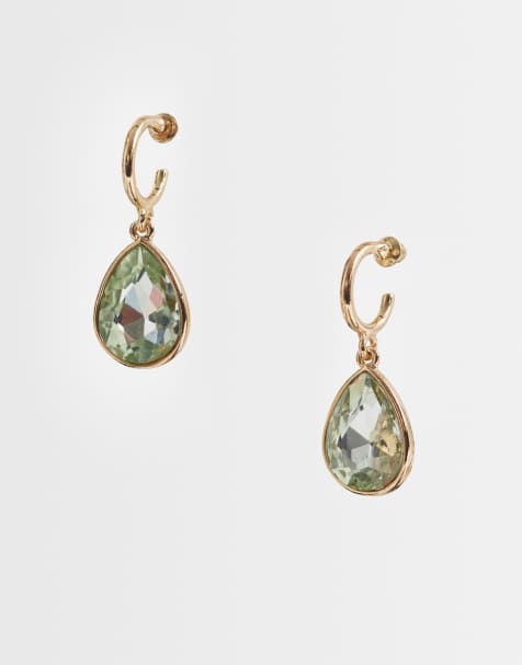 Accessorize statement gem drop hoops in green - view 1