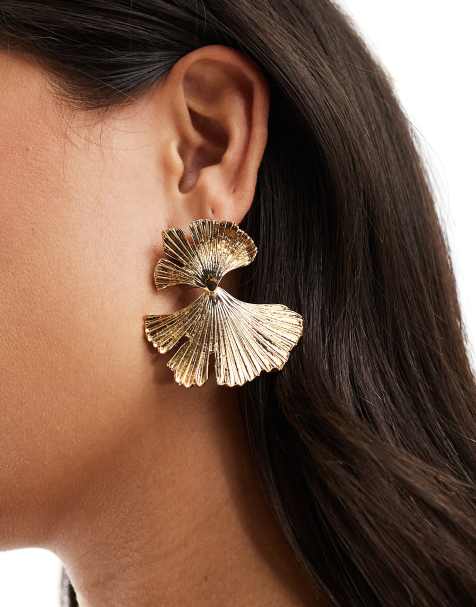 Accessorize – Statement – Guldfärgade hängande örhängen med dubbla solfjädrar - view 1