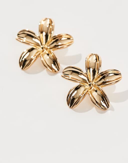 Accessorize statement lotus flower earrings in gold