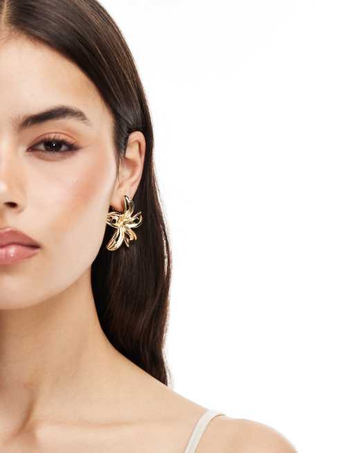 Accessorize statement lotus flower earrings in gold