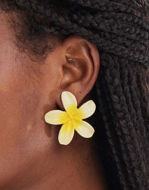 Accessorize statement lotus flower earrings in yellow - view 1