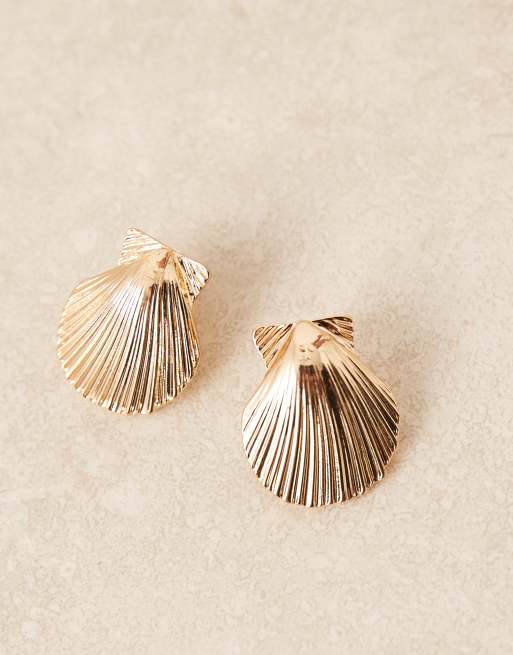 Accessorize statement shell drop earrings in gold, 3 of 3
