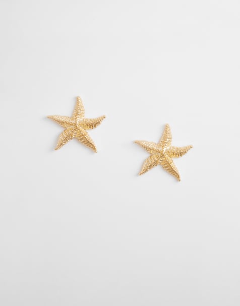 Accessorize statement starfish stud earrings in gold - view 1