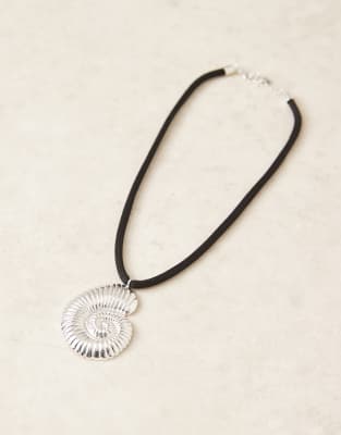 Accessorize Statement Swirl Shell Cord Necklace In Silver