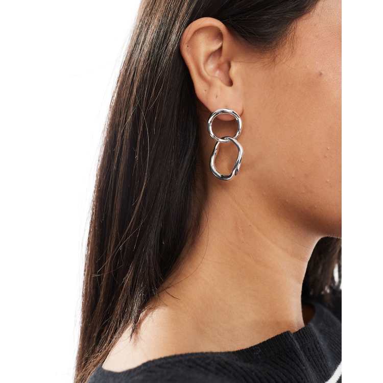 Accessorize sterling silver double hoop drop earrings in silver ASOS