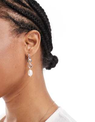 sterling silver plated drop pearl earrings in silver