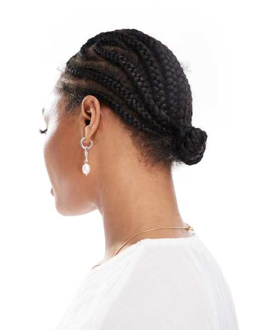 Accessorize sterling silver plated drop pearl earrings in silver, 2 of 3