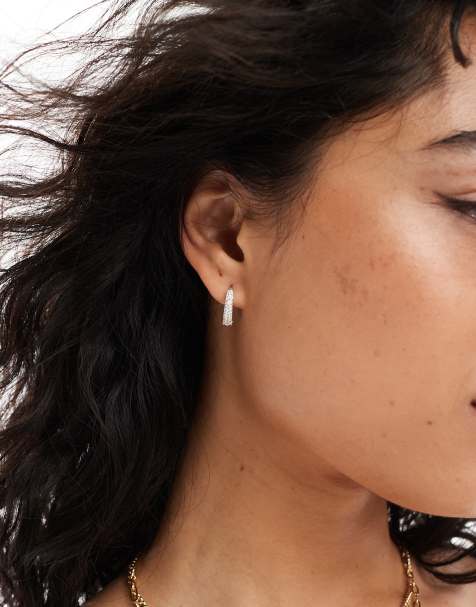 Accessorize sterling silver plated sparkly huggies hoops in silver - view 1