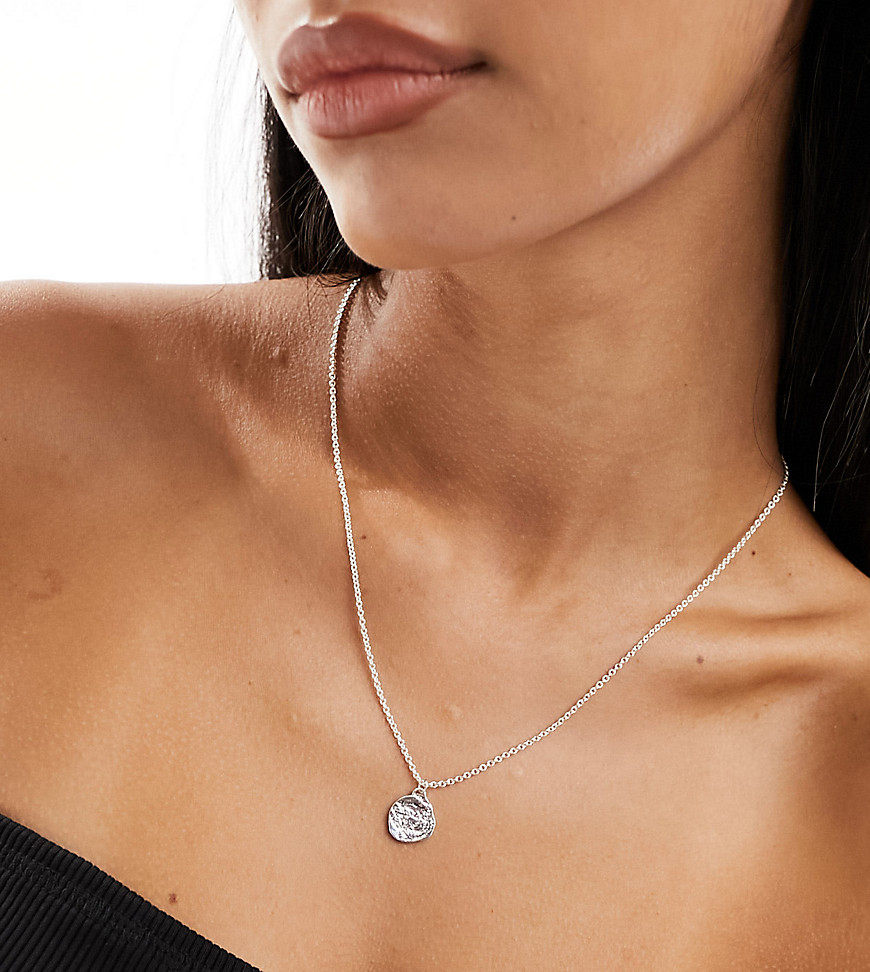 Accessorize sterling silver plated textured coin pendant necklace