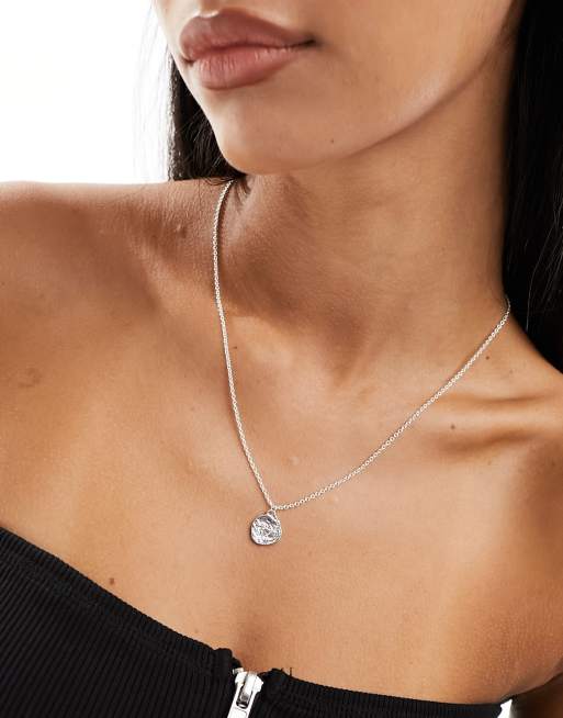 Accessorize sterling silver plated textured coin pendant necklace