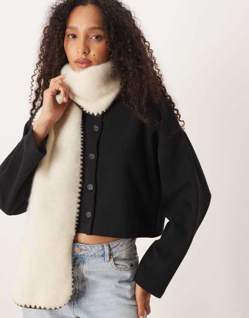 Accessorize stitch edge suffer fluffy scarf in beige
