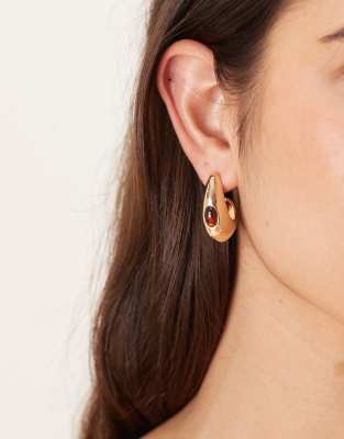 Accessorize stone detail tear drop earrings in gold