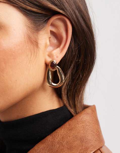 Accessorize stone door knocker earrings in gold - view 1