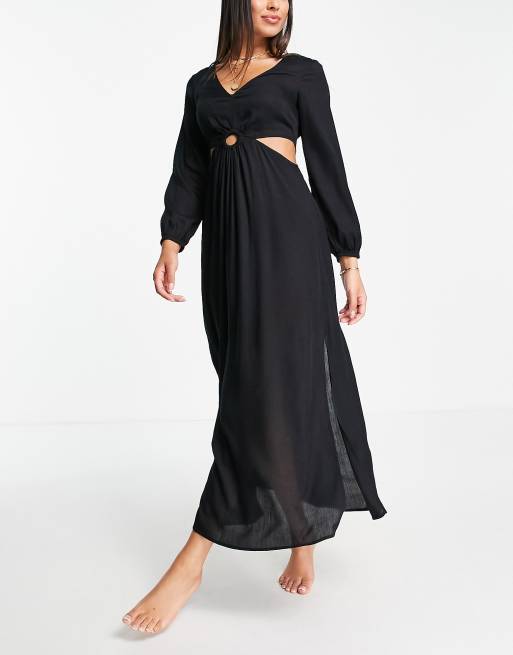 Accessorize – Strandsommerkleid in Schwarz mit Schlüssellochausschnitt  