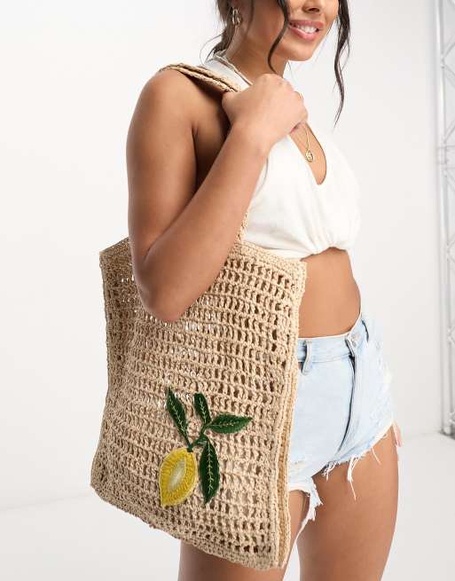 Summer Embroidered Lemon Straw Tote Bag EC