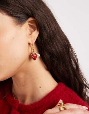 Accessorize strawberry charm hoop earrings in gold tone