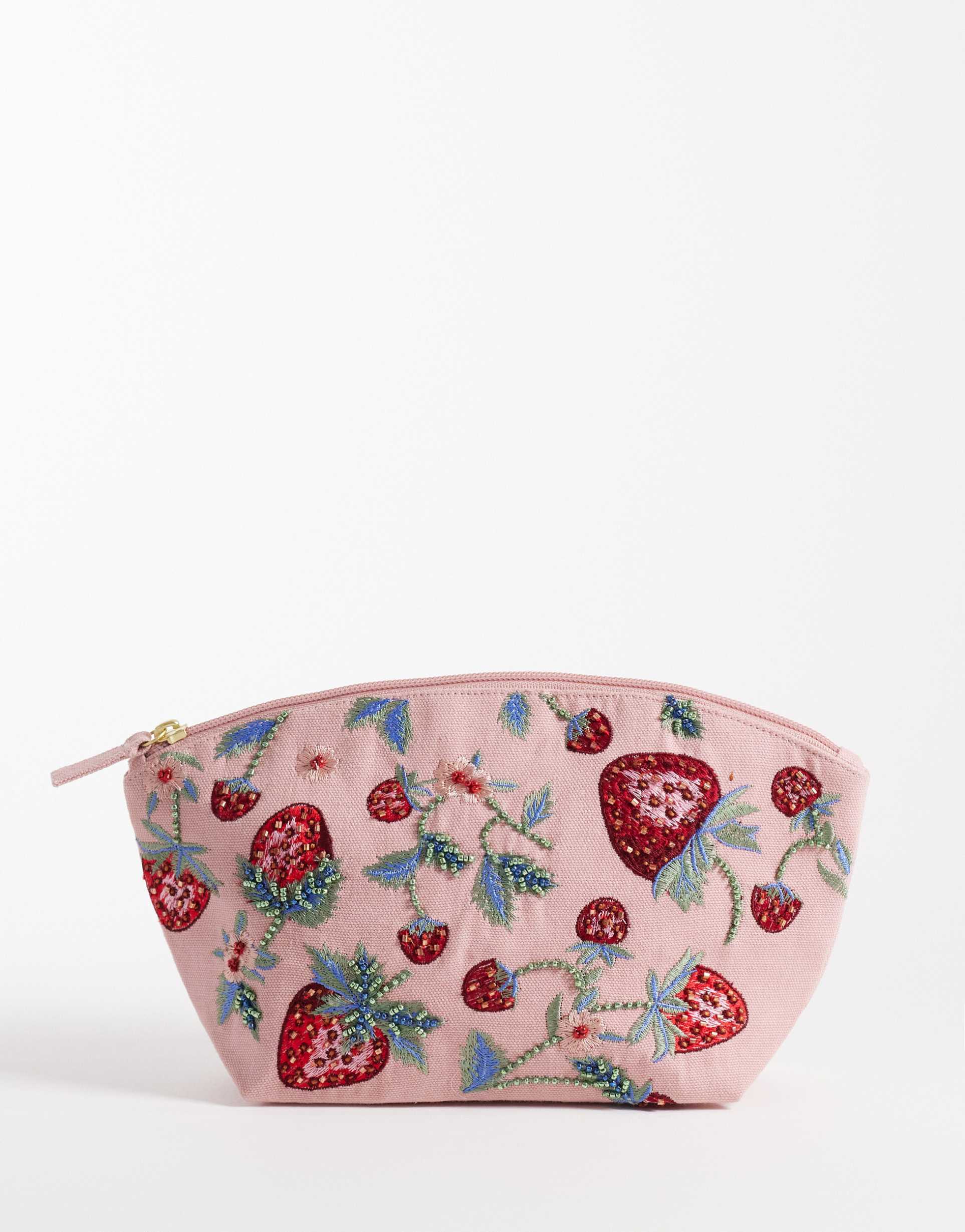 accessorize strawberry embellished makeup bag in pink