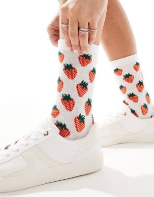Accessorize Accessorize strawberry print sock in white and red